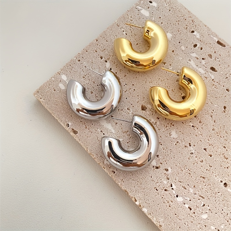 C Shape Tone Earrings Stainless Steel Hip Hop Style
